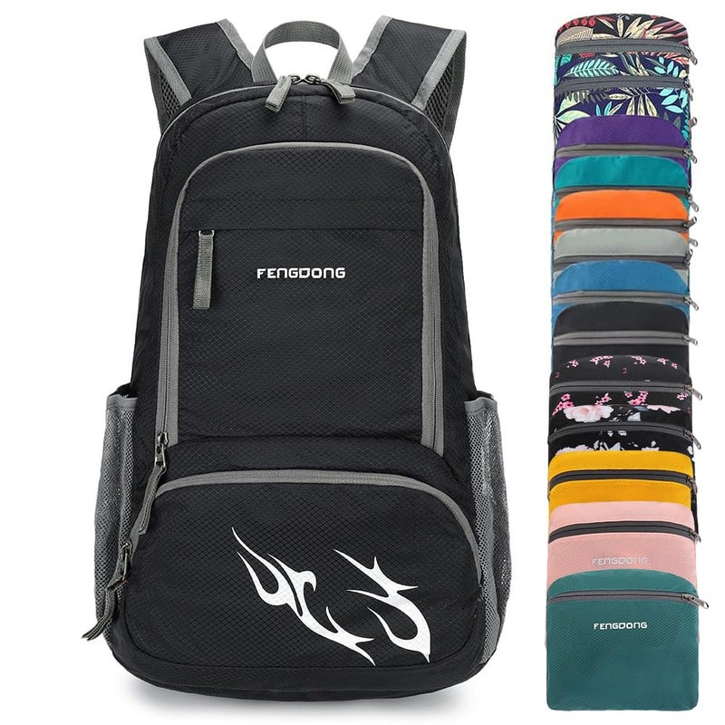 FENGDONG 35L Lightweight Foldable Waterproof Packable Travel Hiking Backpack Daypack for men women Black - Image 1